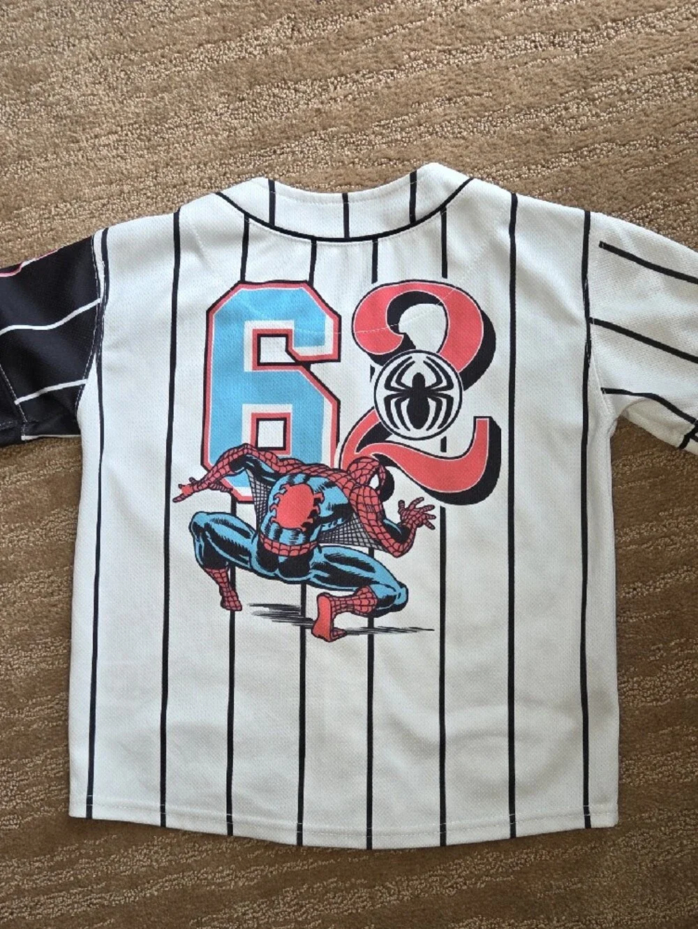Marvel Spider-Man Two-Tone Button Front Baseball Jersey- Black, White, Red, Blue